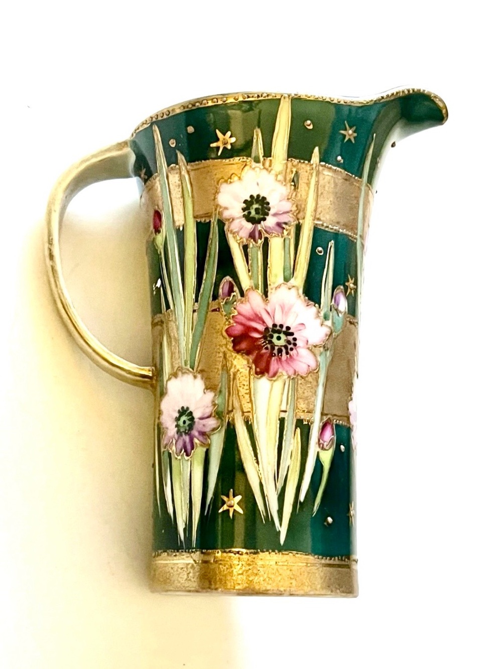 Vintage Hand Painted Floral Ceramic Pitcher OOAK